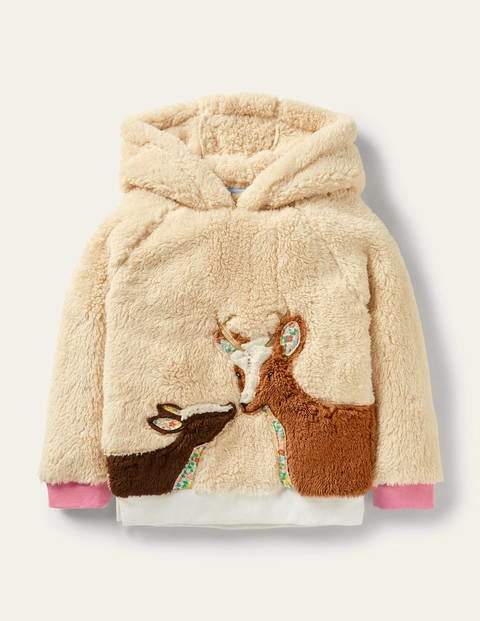 Appliqué Borg Hoodie - Natural Deer Appliqué Borg Hoodie - Natural Deer