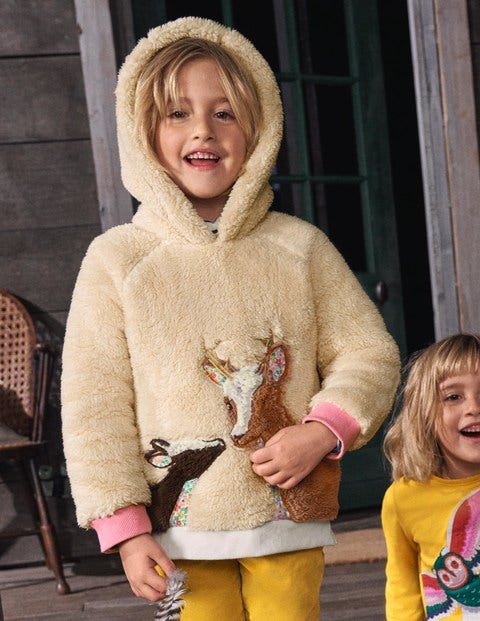 Appliqué Borg Hoodie - Natural Deer Appliqué Borg Hoodie - Natural Deer