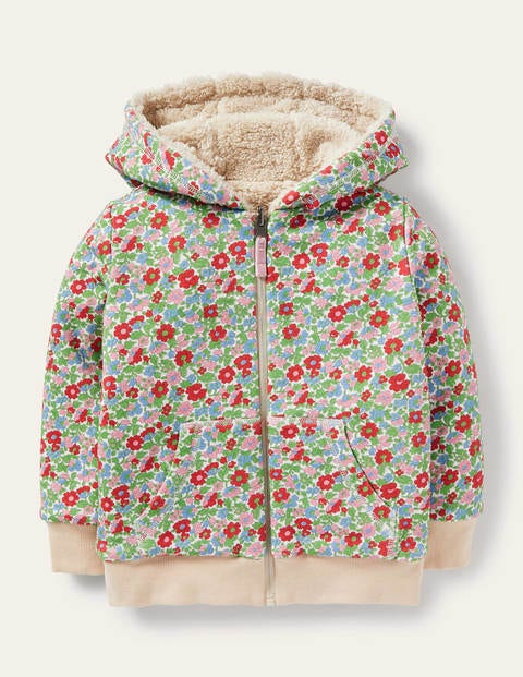 Gemütlicher Wende-Hoodie aus Borg - Beige, Vintage-Blumenmuster Gemütlicher Wende-Hoodie aus Borg - Beige, Vintage-Blumenmuster