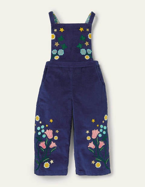 Embroidered Velvet Dungarees - College Navy