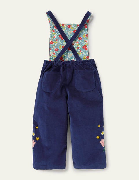 Bestickte Latzhose aus Samt - Schuluniform-Navy Bestickte Latzhose aus Samt - Schuluniform-Navy