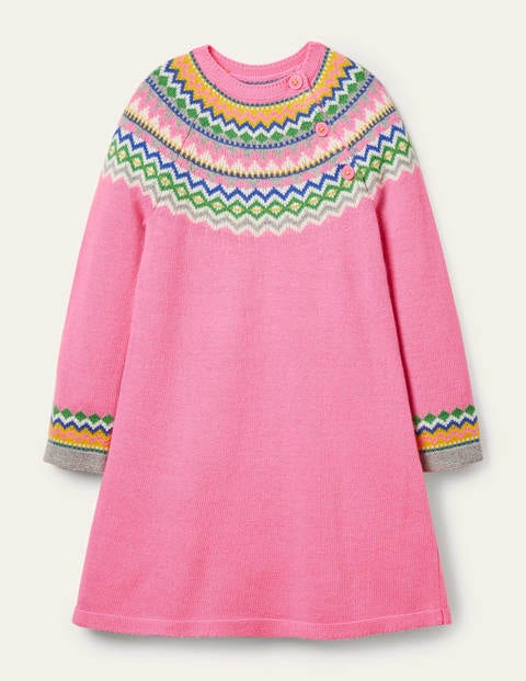 Fair Isle Knitted Dress - Bright Petal Pink