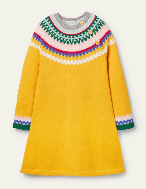 Fair Isle Knitted Dress - Honeycomb Yellow