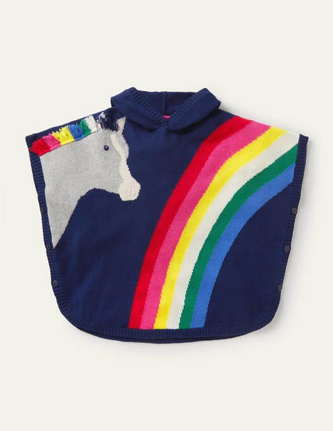 Horse Knitted Poncho - Starboard Blue Rainbow Horse Knitted Poncho - Starboard Blue Rainbow