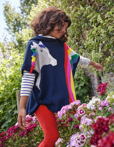 Horse Knitted Poncho - Starboard Blue Rainbow