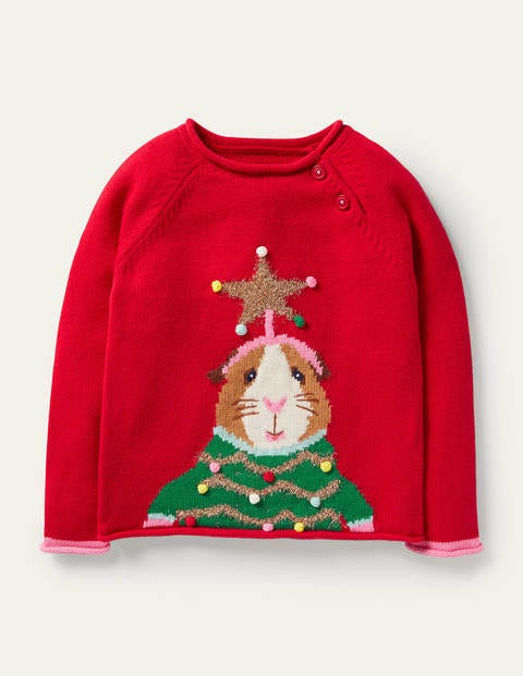 Fröhlicher weihnachtlicher Pullover - Rockabilly-Rot, Meerschweinchen
