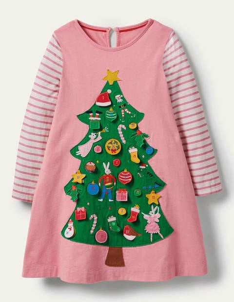 Festliches Adventskalender-Kleid - Hellrosa, Weihnachtsbaum Festliches Adventskalender-Kleid - Hellrosa, Weihnachtsbaum