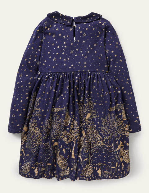 Jersey Collar Printed Dress - Navy and Gold Foil Woodland Jersey Collar Printed Dress - Navy and Gold Foil Woodland