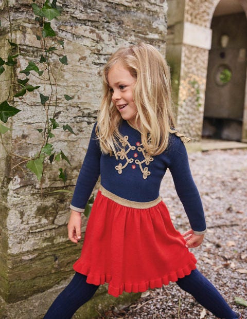 Trim Detail Knitted Dress - Rockabilly Red Military Trim Detail Knitted Dress - Rockabilly Red Military