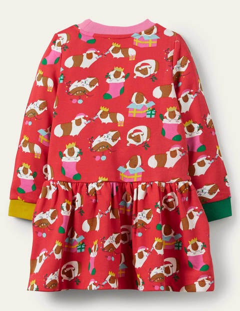 Gemütliches Sweatshirt-Kleid mit Muster - Rot, Festliche Meerschweinchen Gemütliches Sweatshirt-Kleid mit Muster - Rot, Festliche Meerschweinchen