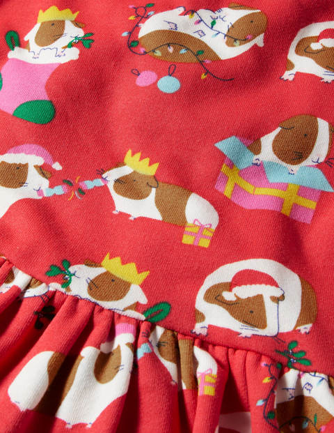 Gemütliches Sweatshirt-Kleid mit Muster - Rot, Festliche Meerschweinchen Gemütliches Sweatshirt-Kleid mit Muster - Rot, Festliche Meerschweinchen