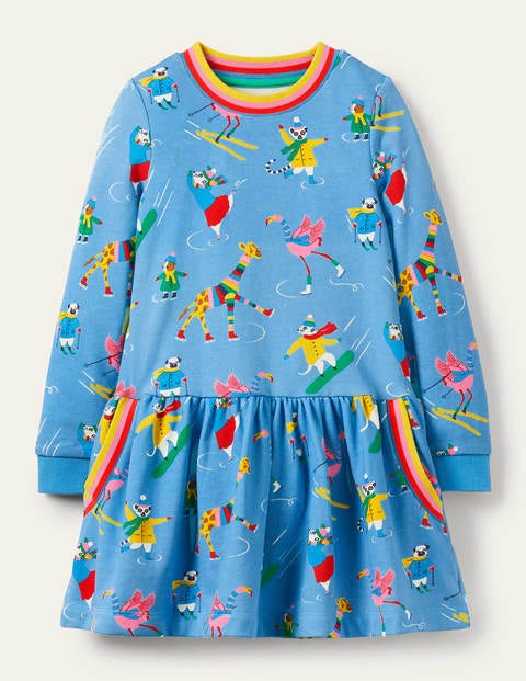 Cosy Printed Sweatshirt Dress - Surfboard Blue Animal Antics Cosy Printed Sweatshirt Dress - Surfboard Blue Animal Antics