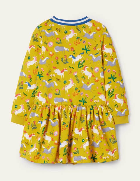 Cosy Printed Sweatshirt Dress - Sweetcorn Yellow Ponies Cosy Printed Sweatshirt Dress - Sweetcorn Yellow Ponies