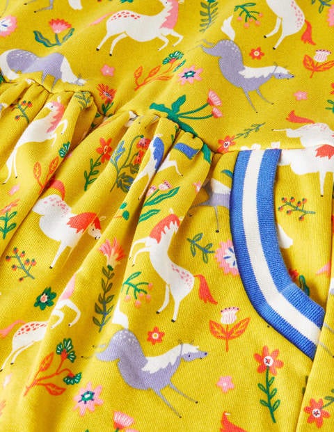 Cosy Printed Sweatshirt Dress - Sweetcorn Yellow Ponies Cosy Printed Sweatshirt Dress - Sweetcorn Yellow Ponies