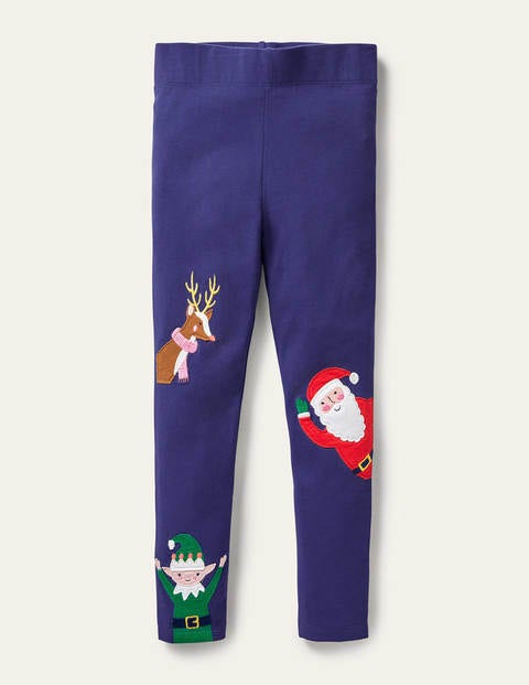 Fun Appliqué Leggings - Starboard Blue Santa Fun Appliqué Leggings - Starboard Blue Santa
