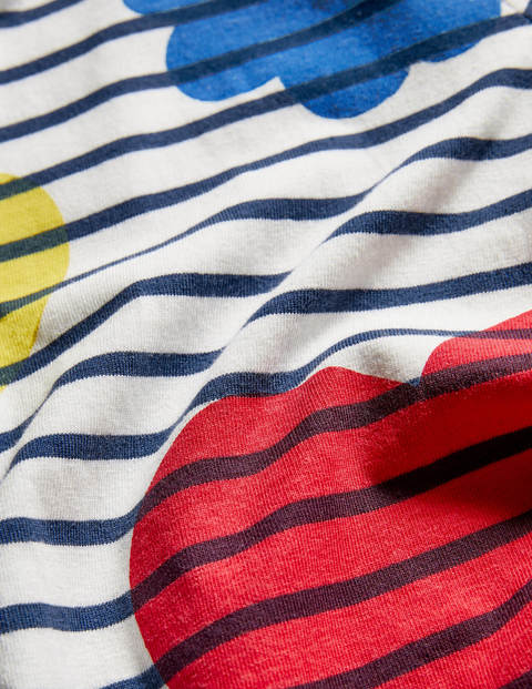 Alltagstaugliches Bretonshirt - Naturweiß/Navy, Regenbogenfarbene Blumen Alltagstaugliches Bretonshirt - Naturweiß/Navy, Regenbogenfarbene Blumen