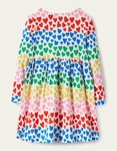 Fröhliches Jerseykleid mit langen Ärmeln - Bunt/Regenbogen, Herzen Fröhliches Jerseykleid mit langen Ärmeln - Bunt/Regenbogen, Herzen
