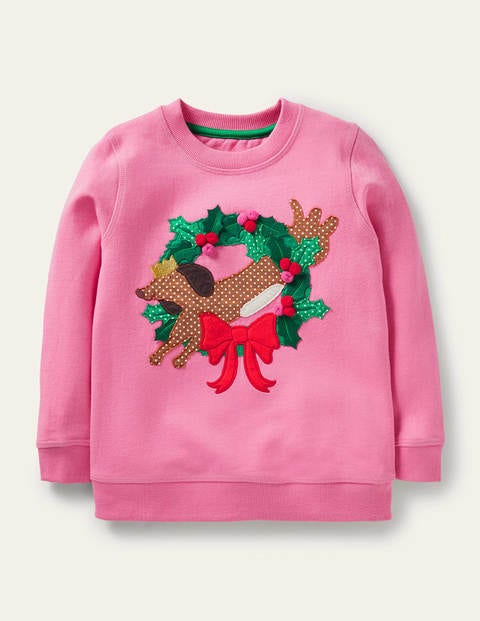 Bequemes Sweatshirt mit Applikation - Helles Blütenrosa, Dackel