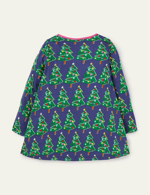 Gemusterte Jerseytunika mit Taschen - Segelblau, Weihnachtsbäume Gemusterte Jerseytunika mit Taschen - Segelblau, Weihnachtsbäume