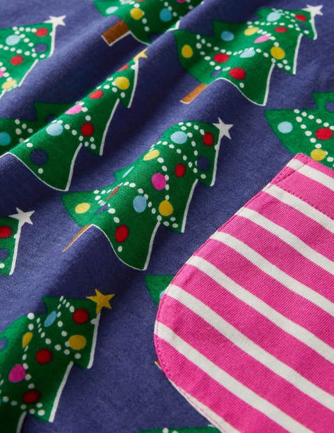 Gemusterte Jerseytunika mit Taschen - Segelblau, Weihnachtsbäume Gemusterte Jerseytunika mit Taschen - Segelblau, Weihnachtsbäume