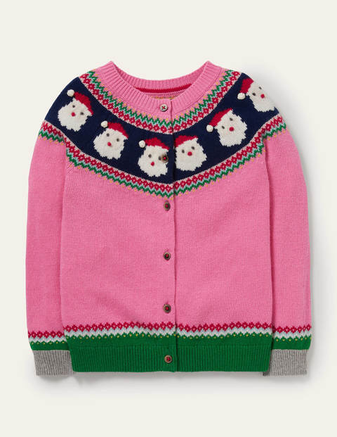 Gemütlicher Fair-Isle-Cardigan - Hellrosa, Weihnachtsmann Gemütlicher Fair-Isle-Cardigan - Hellrosa, Weihnachtsmann