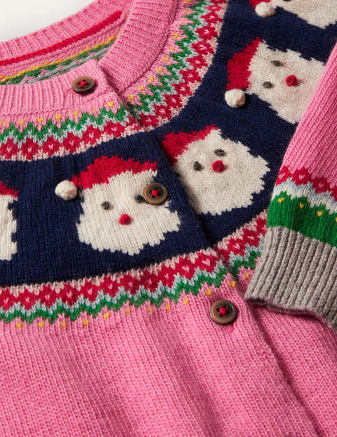 Gemütlicher Fair-Isle-Cardigan - Hellrosa, Weihnachtsmann Gemütlicher Fair-Isle-Cardigan - Hellrosa, Weihnachtsmann