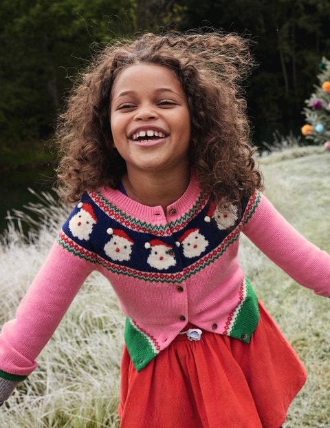 Gemütlicher Fair-Isle-Cardigan - Hellrosa, Weihnachtsmann Gemütlicher Fair-Isle-Cardigan - Hellrosa, Weihnachtsmann