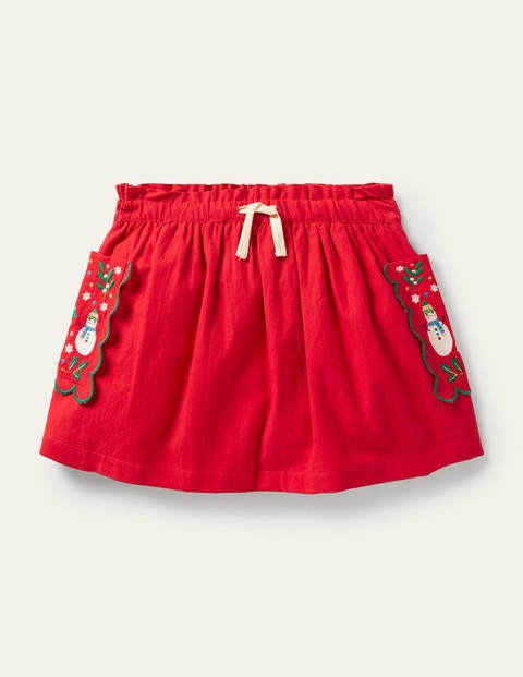 Embroidered Pocket Skirt - Rockabilly Red Festive Embroidered Pocket Skirt - Rockabilly Red Festive