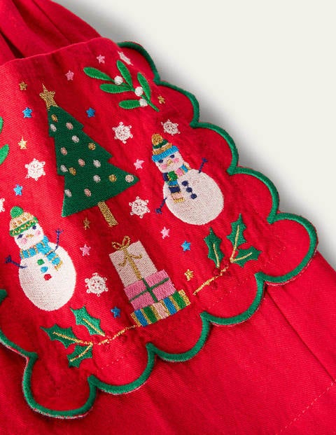 Embroidered Pocket Skirt - Rockabilly Red Festive Embroidered Pocket Skirt - Rockabilly Red Festive