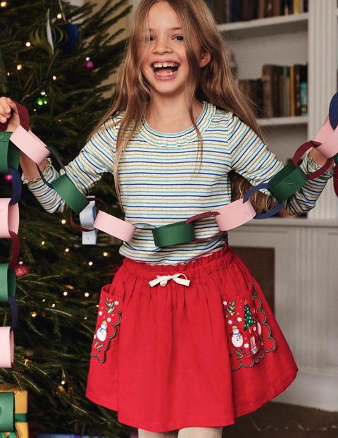 Embroidered Pocket Skirt - Rockabilly Red Festive Embroidered Pocket Skirt - Rockabilly Red Festive