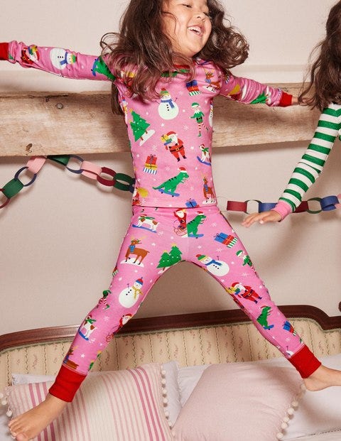 Twin Pack Snug Pyjamas - Pink Festive Friends/Green