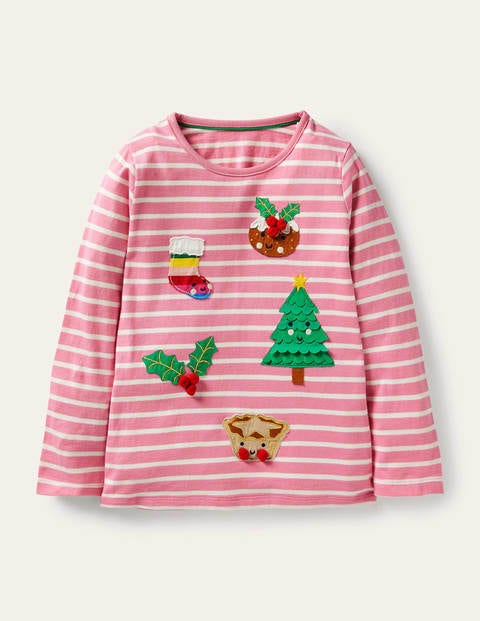 Bretonshirt mit 3D-Applikation - Blütenrosa/Naturweiß, Festliches Muster Bretonshirt mit 3D-Applikation - Blütenrosa/Naturweiß, Festliches Muster