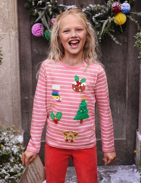 Bretonshirt mit 3D-Applikation - Blütenrosa/Naturweiß, Festliches Muster Bretonshirt mit 3D-Applikation - Blütenrosa/Naturweiß, Festliches Muster