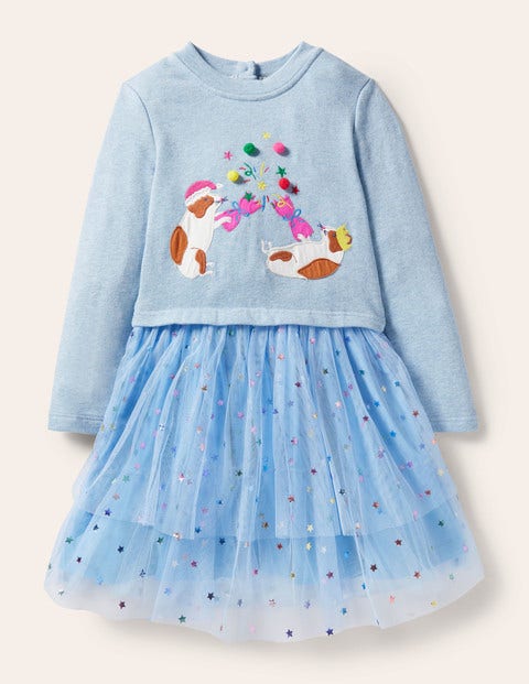 Sweatshirt-Kleid mit Tüll und Applikation - Surfbrett-Blau, Meerschweinchen Sweatshirt-Kleid mit Tüll und Applikation - Surfbrett-Blau, Meerschweinchen