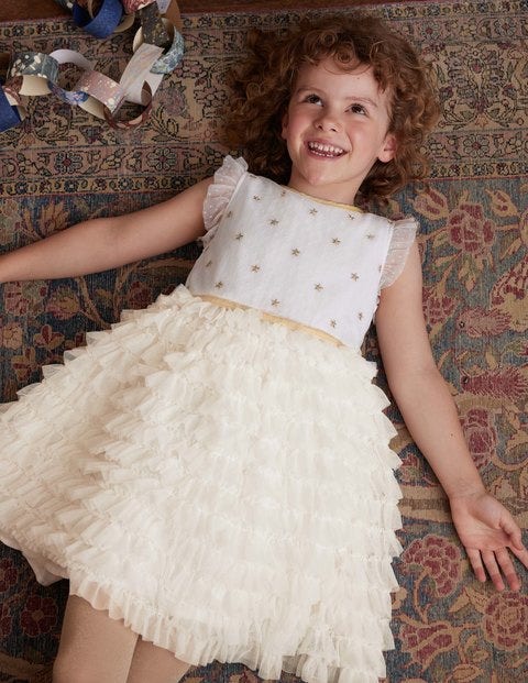 Tulle Ruffle Party Dress - Ivory