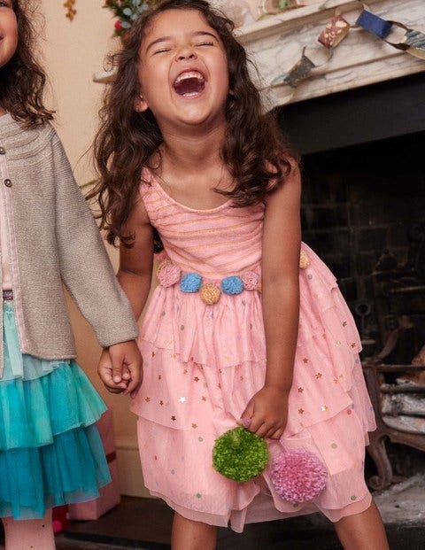 Gestuftes Tüll-Kleid mit Rüschen - Delfinrosa, Sterne Gestuftes Tüll-Kleid mit Rüschen - Delfinrosa, Sterne