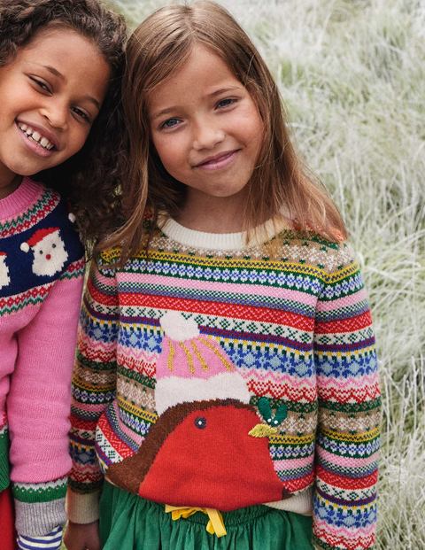 Gemütlicher Pullover mit Rotkehlchenmotiv - Bunt, Fair-Isle-Muster