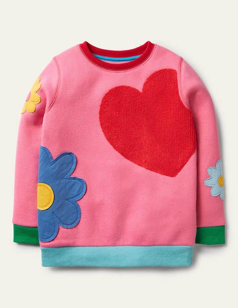 Appliqué Sweatshirt - Bright Petal Pink Heart