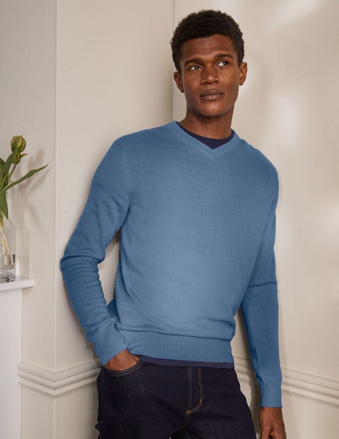 Cashmere V-neck Sweater - Dusk Blue