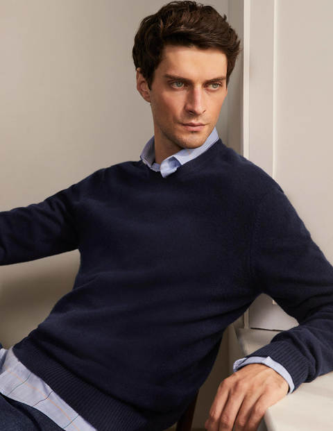 Kaschmirpullover mit V-Ausschnitt - Navy Kaschmirpullover mit V-Ausschnitt - Navy