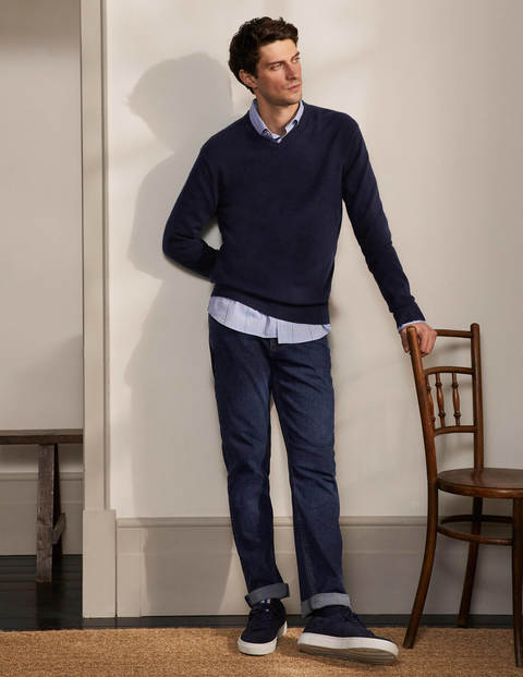 Kaschmirpullover mit V-Ausschnitt - Navy Kaschmirpullover mit V-Ausschnitt - Navy