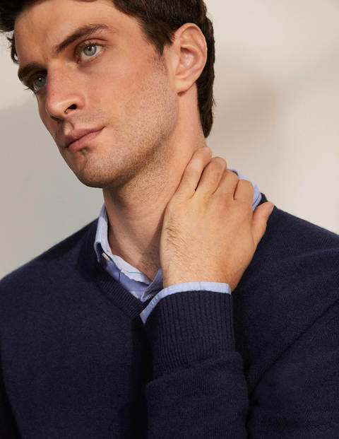 Kaschmirpullover mit V-Ausschnitt - Navy Kaschmirpullover mit V-Ausschnitt - Navy