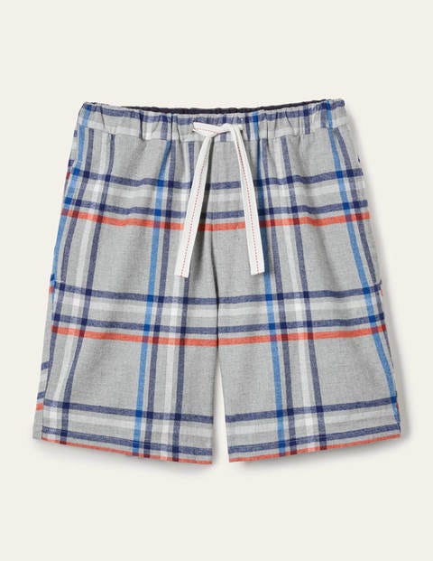 Brushed Cotton Pyjama Shorts - Grey Marl/Orange Sunset Check Brushed Cotton Pyjama Shorts - Grey Marl/Orange Sunset Check