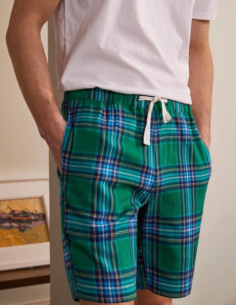 Short de pyjama en coton brossé - Carreaux forêt/bleu céruléen