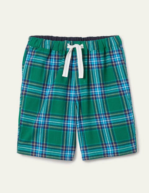 Brushed Cotton Pajama Shorts - Forest/Cerulean Blue Check Brushed Cotton Pajama Shorts - Forest/Cerulean Blue Check