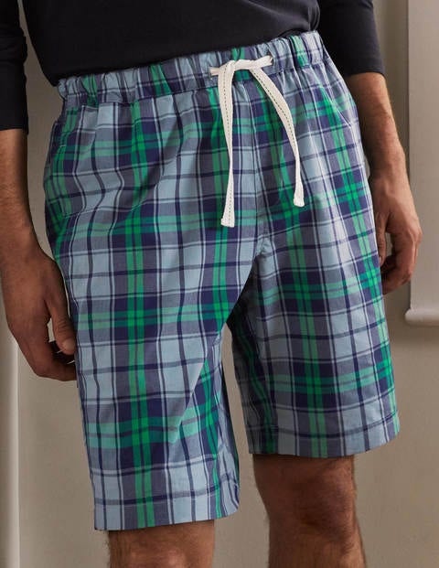 Schlafanzugshorts aus Baumwollpopeline - Himmelblau/Sattes Smaragdgrün, Kariert Schlafanzugshorts aus Baumwollpopeline - Himmelblau/Sattes Smaragdgrün, Kariert