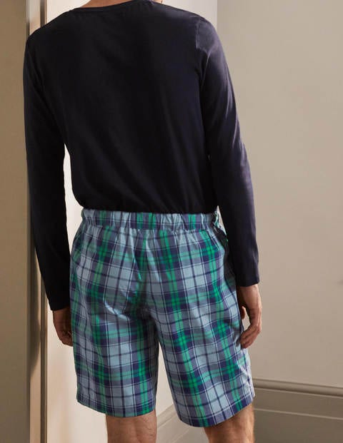Schlafanzugshorts aus Baumwollpopeline - Himmelblau/Sattes Smaragdgrün, Kariert Schlafanzugshorts aus Baumwollpopeline - Himmelblau/Sattes Smaragdgrün, Kariert
