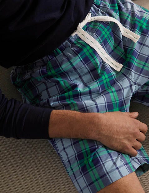Schlafanzugshorts aus Baumwollpopeline - Himmelblau/Sattes Smaragdgrün, Kariert Schlafanzugshorts aus Baumwollpopeline - Himmelblau/Sattes Smaragdgrün, Kariert