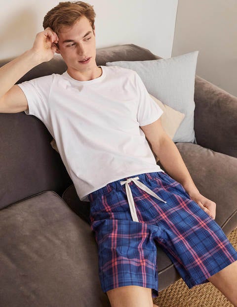 Cotton Poplin Pyjama Shorts - Duke Blue/Dusky Rose Check