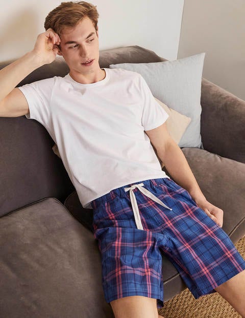 Cotton Poplin Pajama Shorts - Duke Blue/Dusky Rose Check Cotton Poplin Pajama Shorts - Duke Blue/Dusky Rose Check